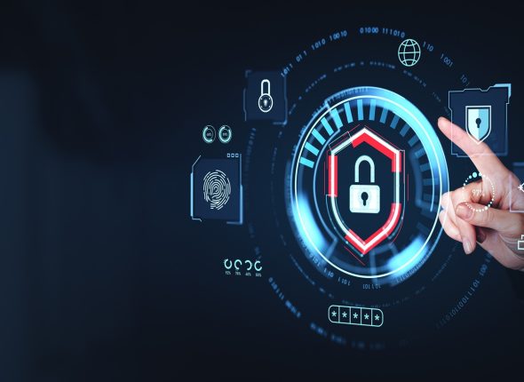 A,Hand,Pointing,At,A,Digital,Cybersecurity,Interface,With,A